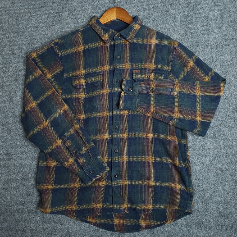 Orvis Flannel Shirt Jacket Mens Large Heavyweight Plaid Button Up Long Sleeve - Picture 2 of 10